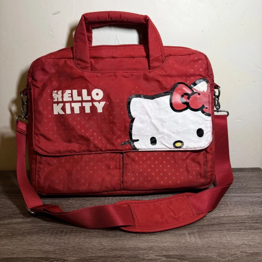Y2K Sanrio Hello Kitty Laptop Messenger Bag Polka Dot Graphic Red
